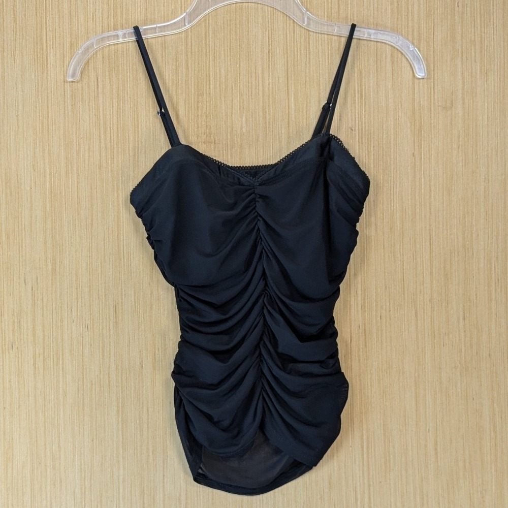 Womens Whimsygoth Witchy Festival Coquette Ruched Mesh Camisole Top Black Small